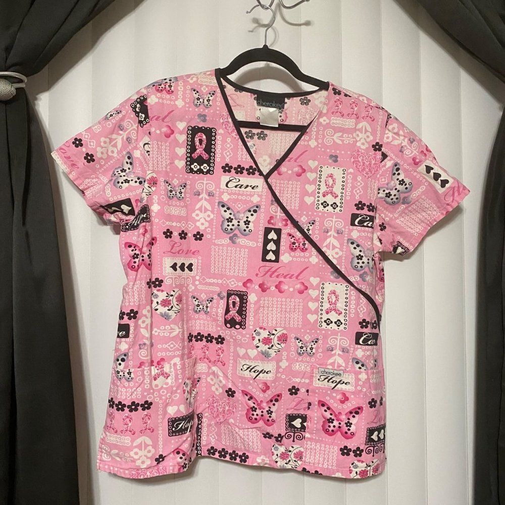 Cherokee Breast Cancer scrub top pink/black